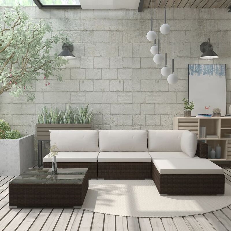 

Set muebles de jardín 5 piezas y cojines ratán sintético marrón - Marrón