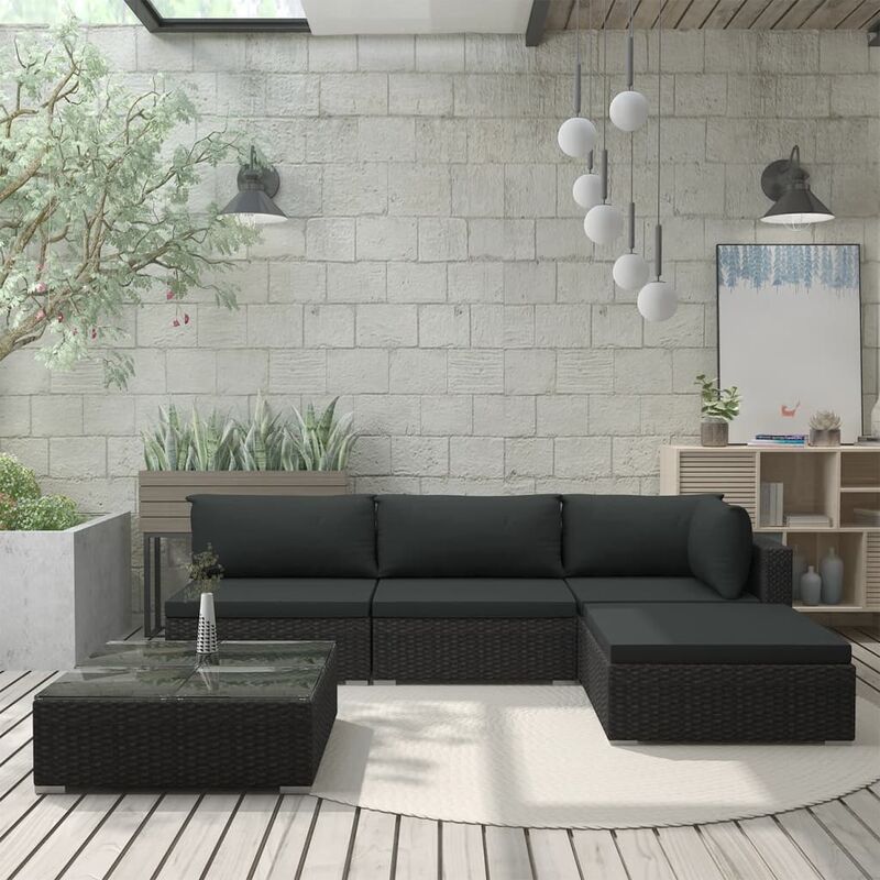 

Set muebles de jardín 5 piezas y cojines ratán sintético negro - Negro