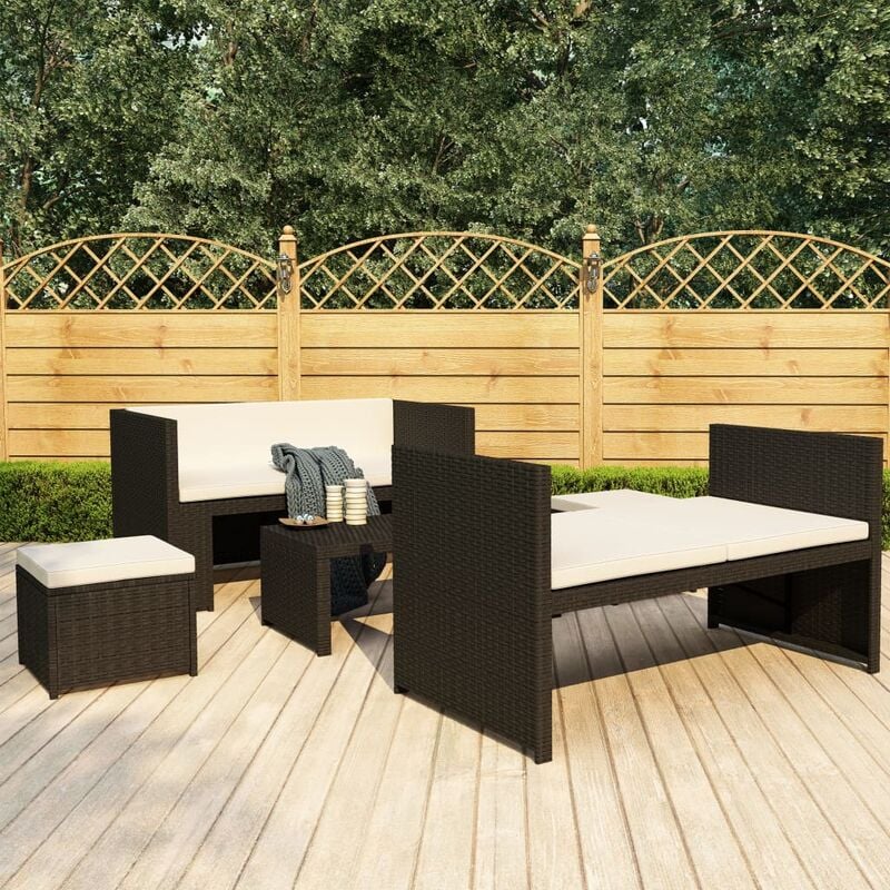 

Youthup - Set muebles de jardín 5 piezas y cojines ratán sintético negro - Negro