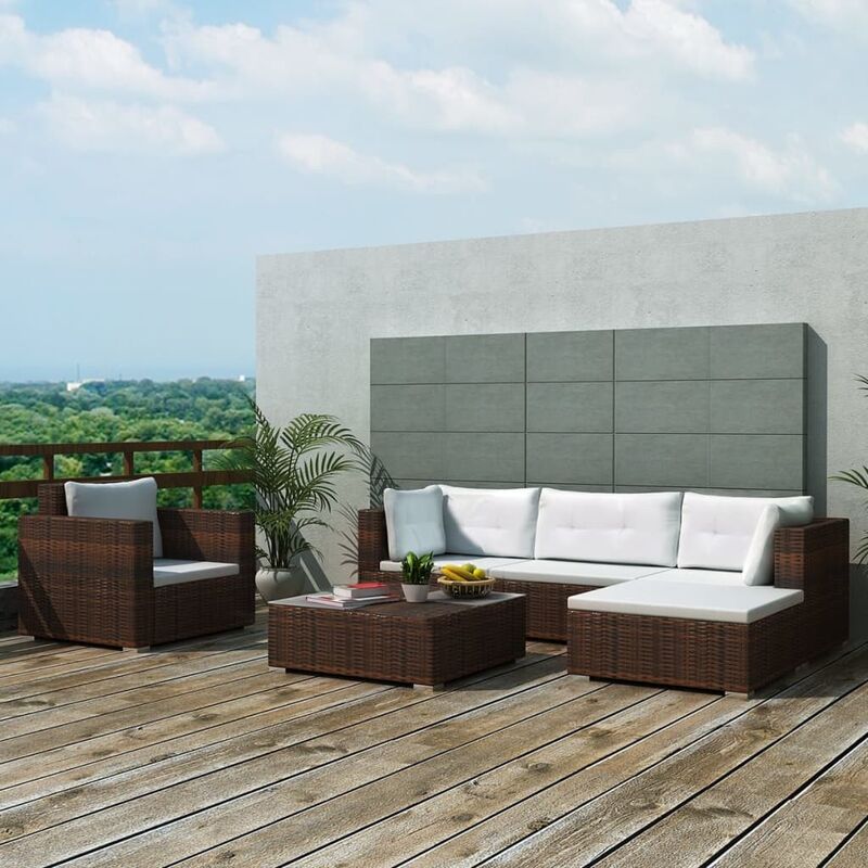 

Set muebles de jardín 6 piezas y cojines ratán sintético marrón - Marrón