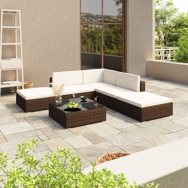 

Set muebles de jardín 6 piezas y cojines ratán sintético marrón - Marrón