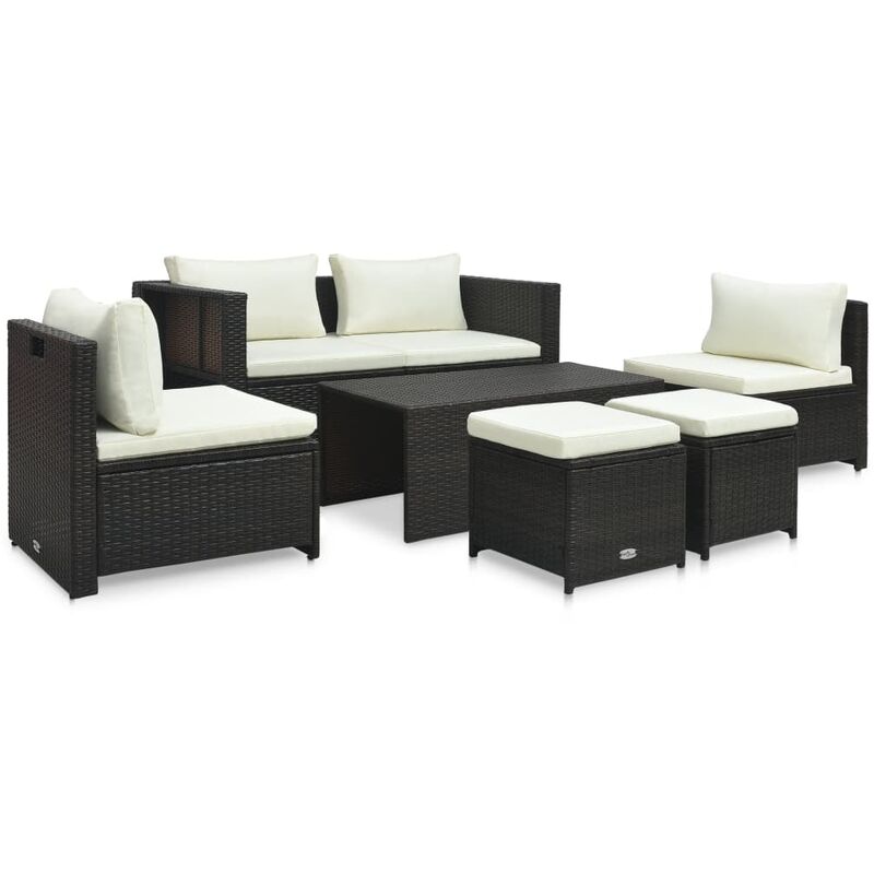 

Set muebles de jardín 6 piezas y cojines ratán sintético marrón - Marrón