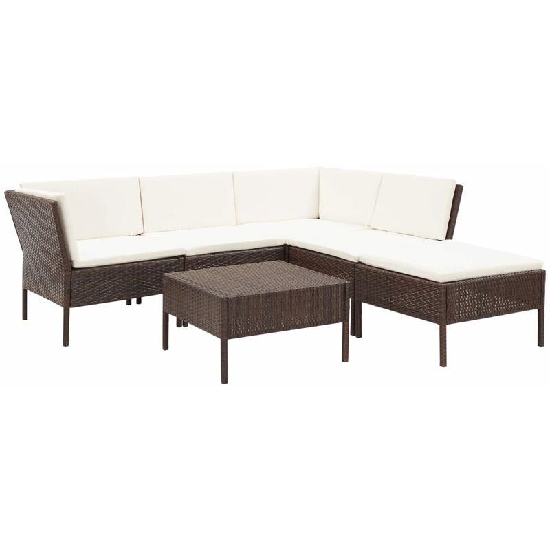 

Set muebles de jardín 6 piezas y cojines ratán sintético marrón - Marrón