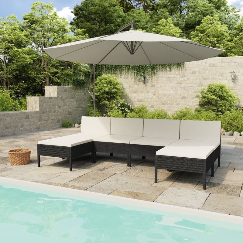 

Set muebles de jardín 6 piezas y cojines ratán sintético negro - Negro