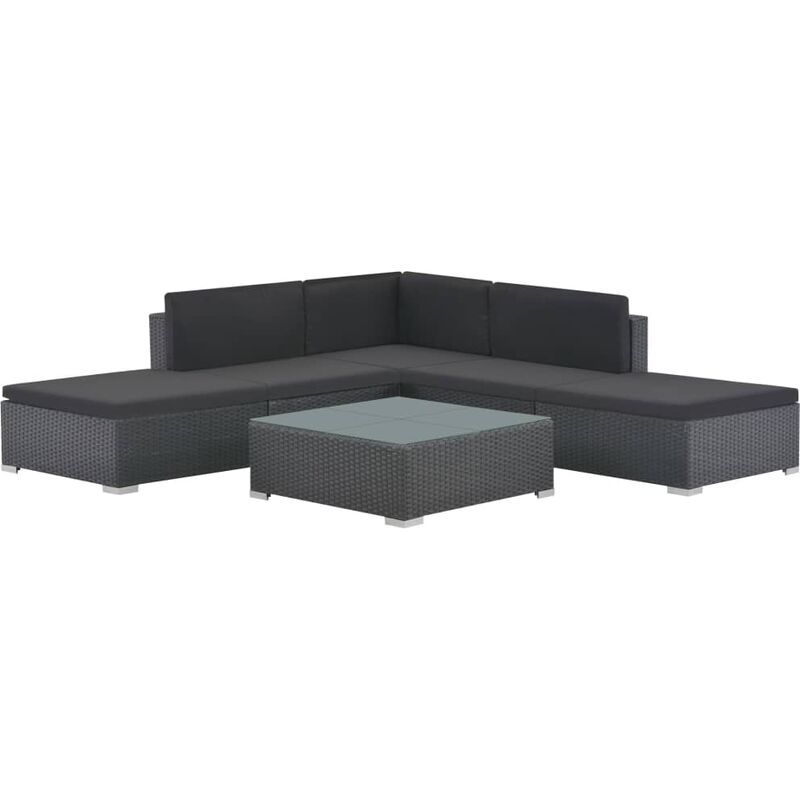 

Set muebles de jardín 6 piezas y cojines ratán sintético negro - Negro
