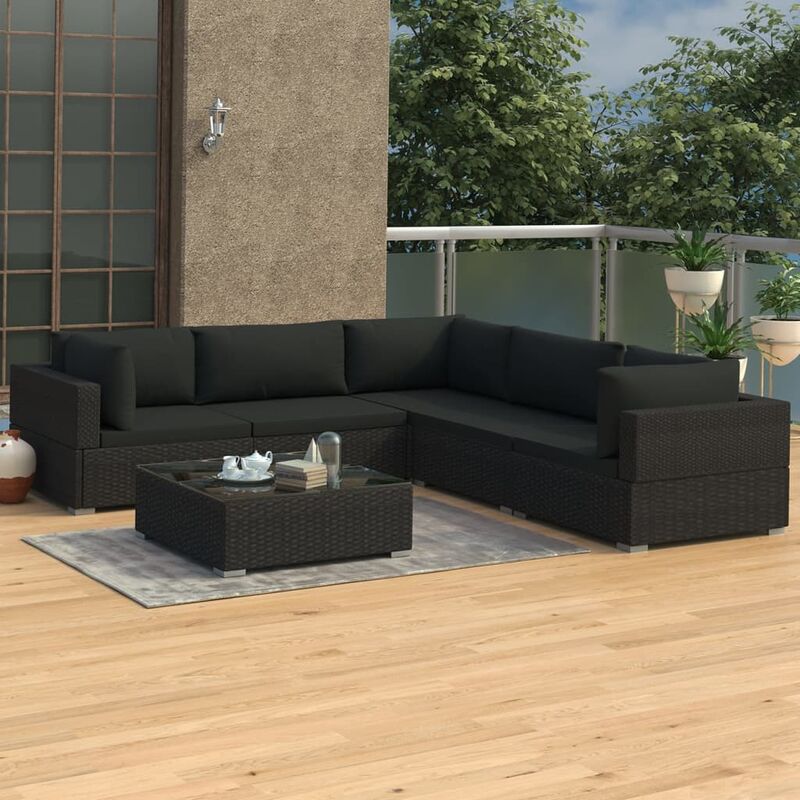 

Set muebles de jardín 6 piezas y cojines ratán sintético negro - Negro