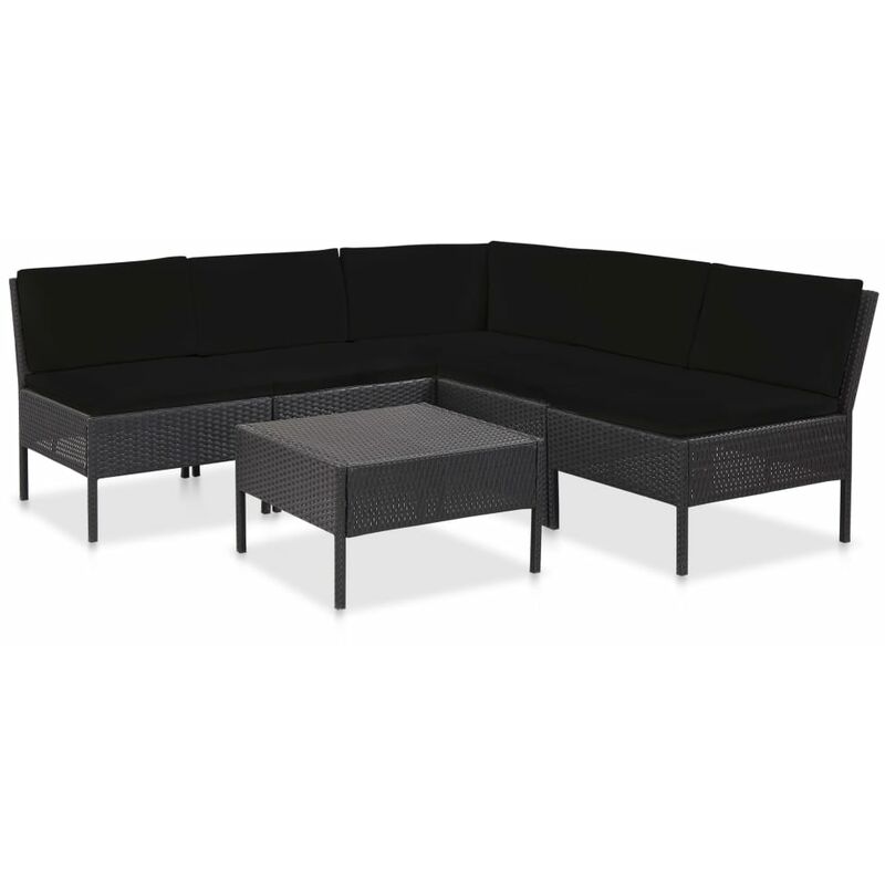 

Set muebles de jardín 6 piezas y cojines ratán sintético negro - Negro
