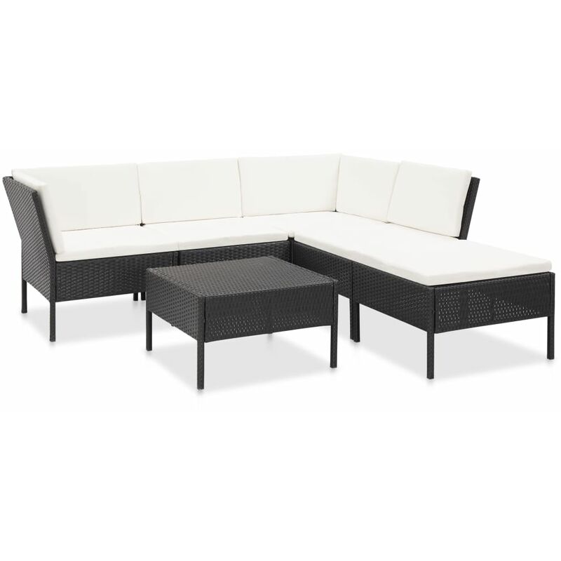 

Set muebles de jardín 6 piezas y cojines ratán sintético negro - Negro