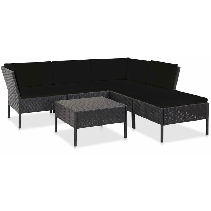 

Set muebles de jardín 6 piezas y cojines ratán sintético negro - Negro