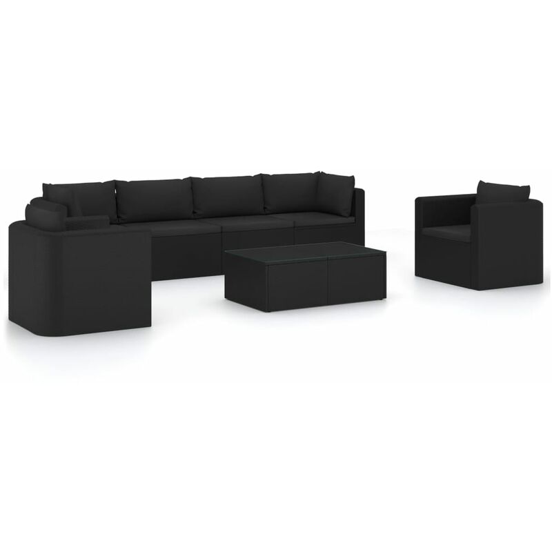 

Set muebles de jardín 7 piezas y cojines ratán sintético negro - Negro