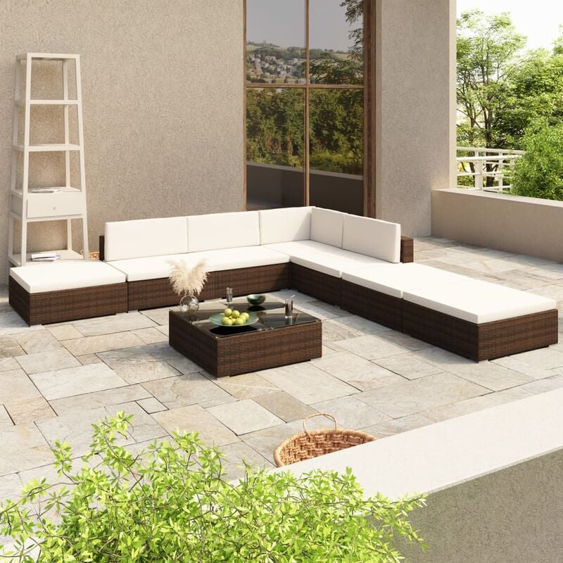 

Set muebles de jardín 8 piezas y cojines ratán sintético marrón - Marrón