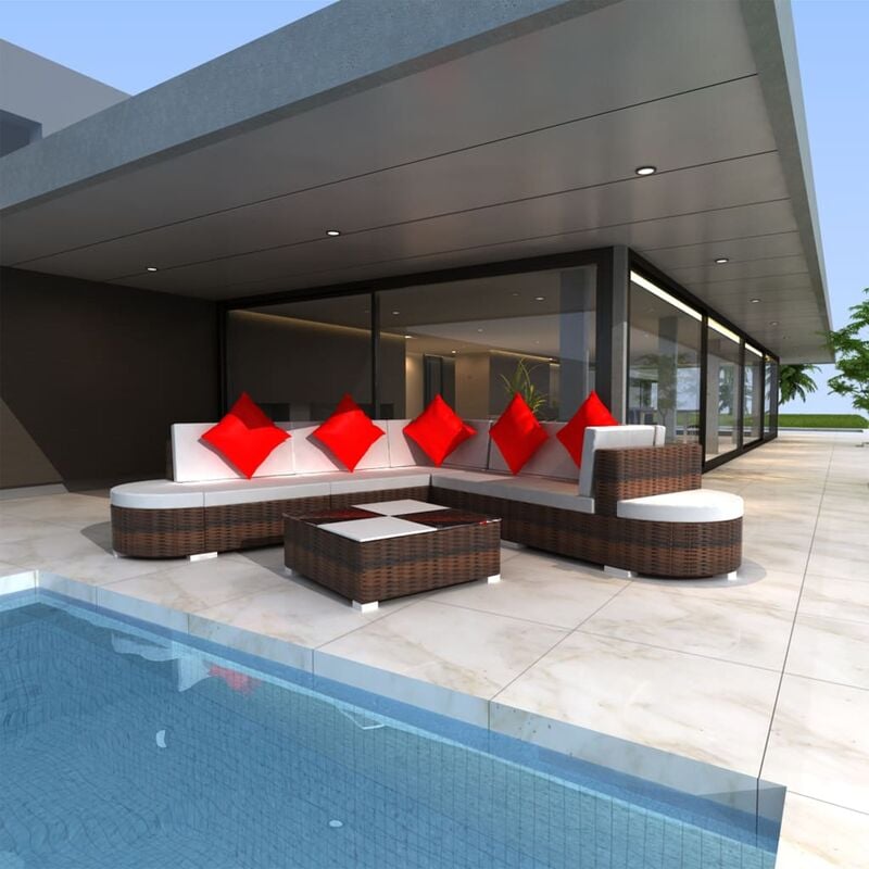 

Set muebles de jardín 8 piezas y cojines ratán sintético marrón - Marrón