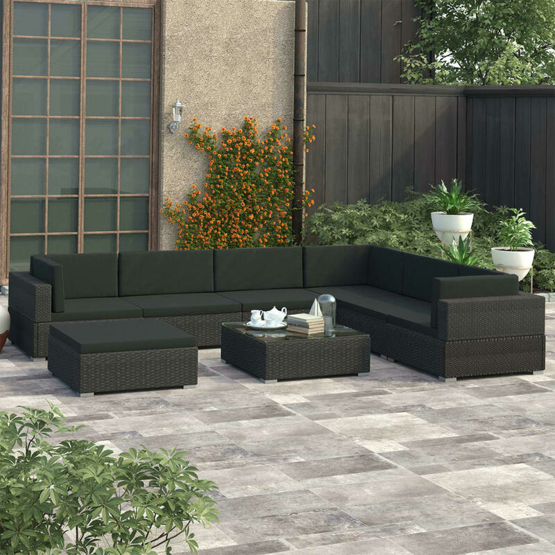 

Set muebles de jardín 8 piezas y cojines ratán sintético negro - Negro