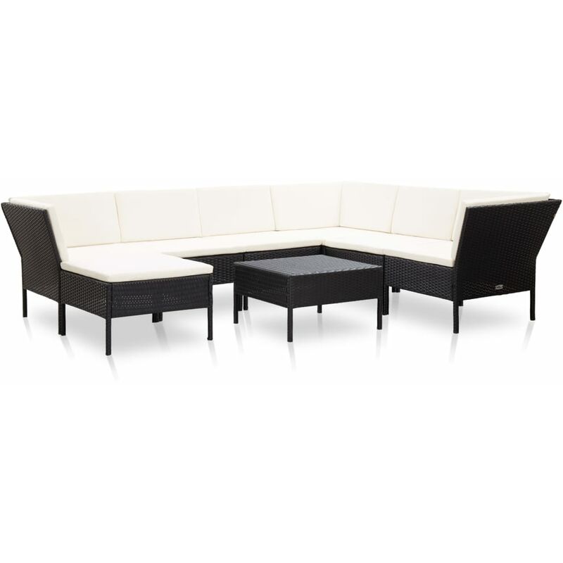 

Youthup - Set muebles de jardín 8 piezas y cojines ratán sintético negro - Negro