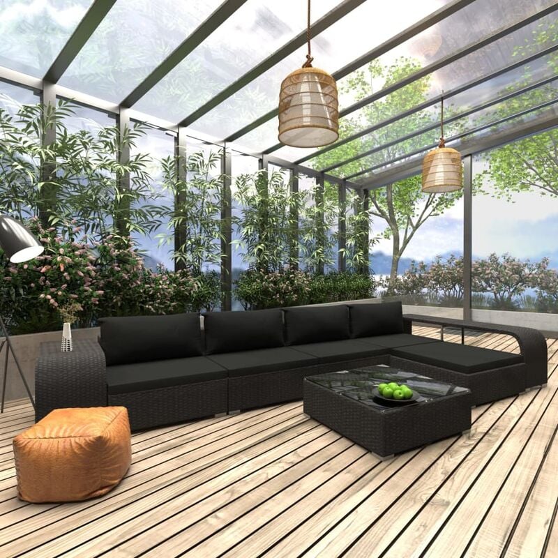 

Set muebles de jardín 8 piezas y cojines ratán sintético negro - Negro