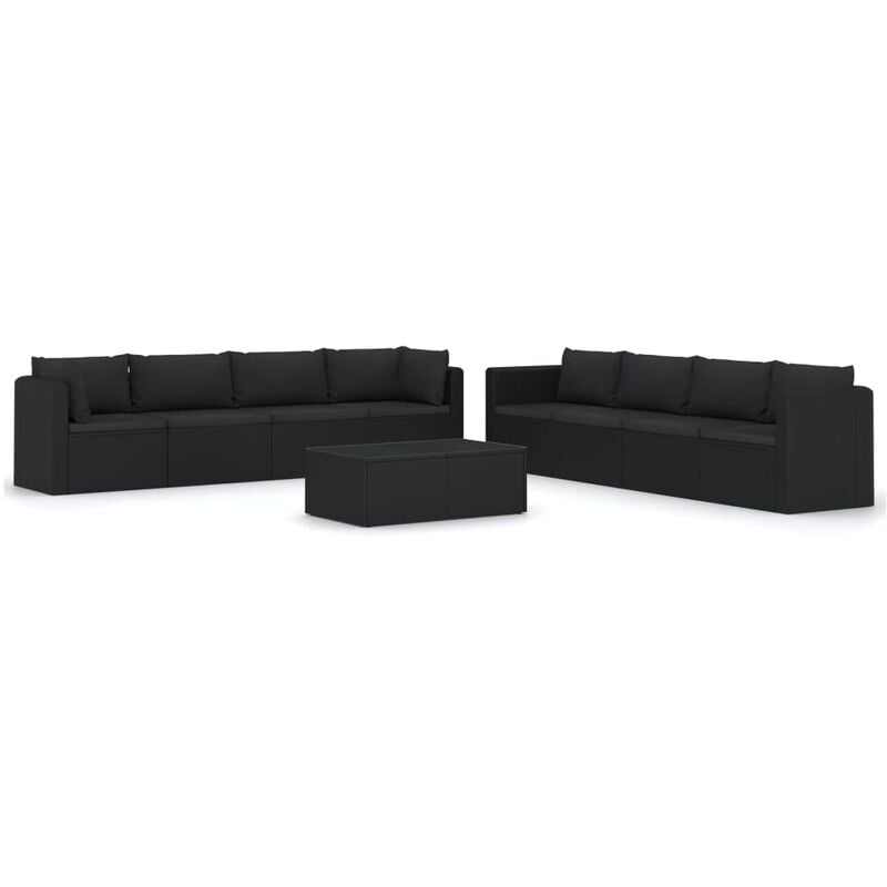 

Set muebles de jardín 9 piezas y cojines ratán sintético negro - Negro