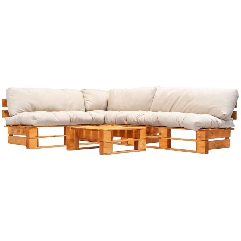 

Set muebles de palés de jardín cojines arena 4 pzas madera