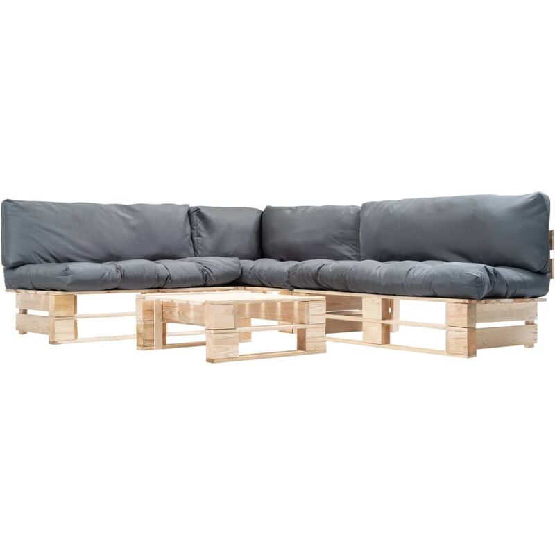 

Set muebles de palés de jardín cojines gris 4 pzas madera