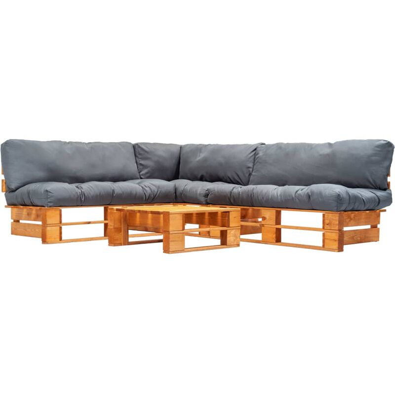 

Set muebles de palés de jardín cojines gris 4 pzas madera