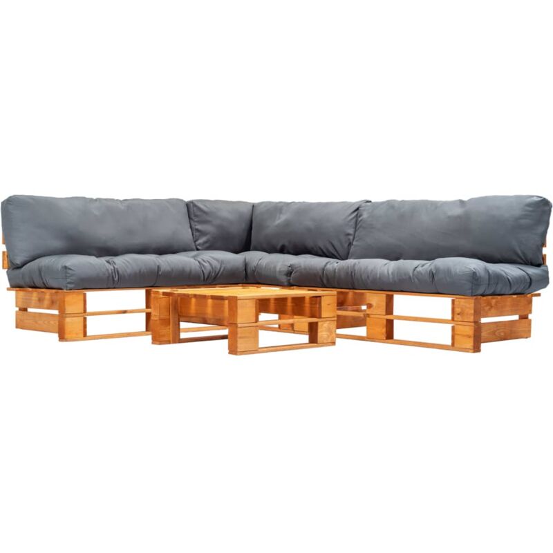 

vidaXL Set muebles de palés de jardín cojines gris 4 pzas madera - Gris