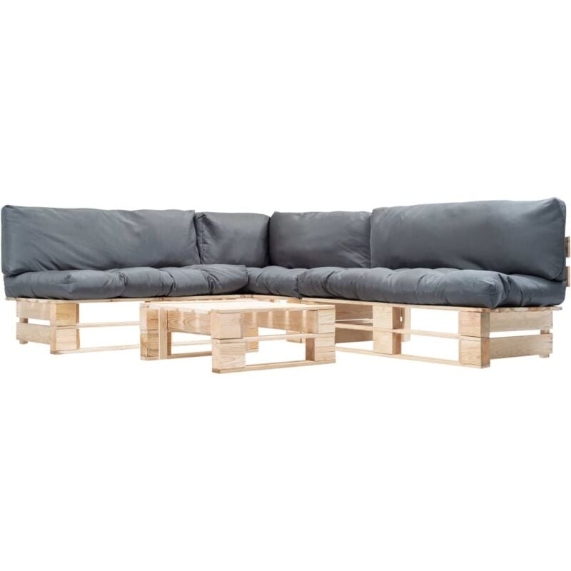 

vidaXL Set muebles de palés de jardín cojines gris 4 pzas madera - Gris