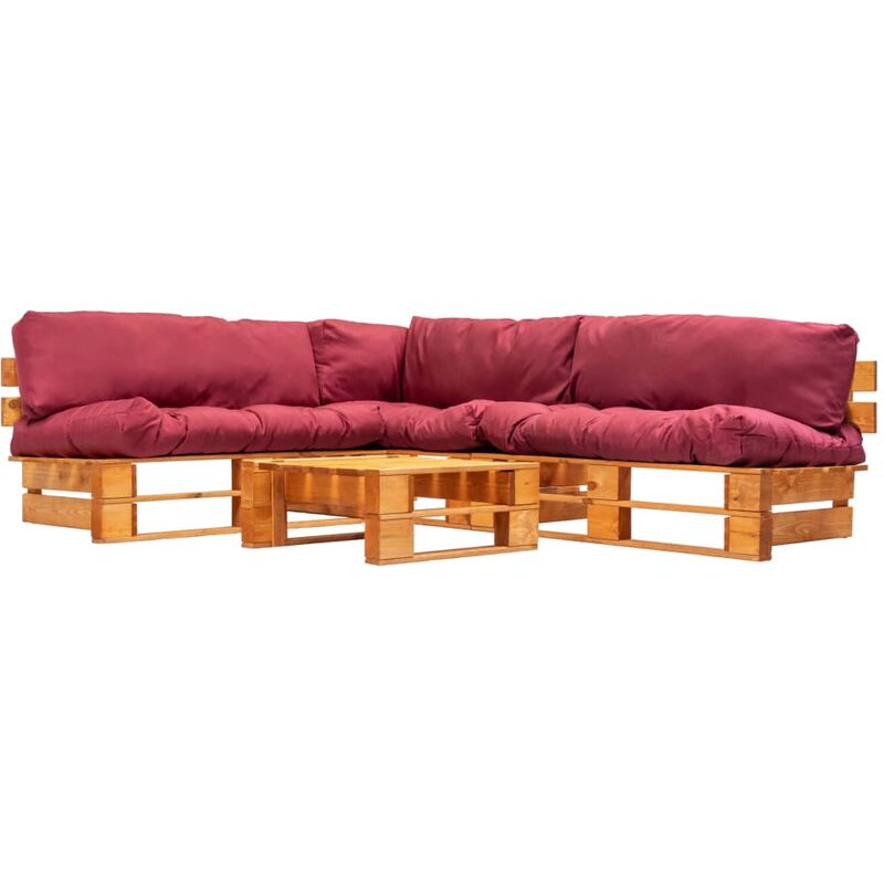 

Happyshopping - Set muebles de pales de jardin cojines rojos 4 pzas madera