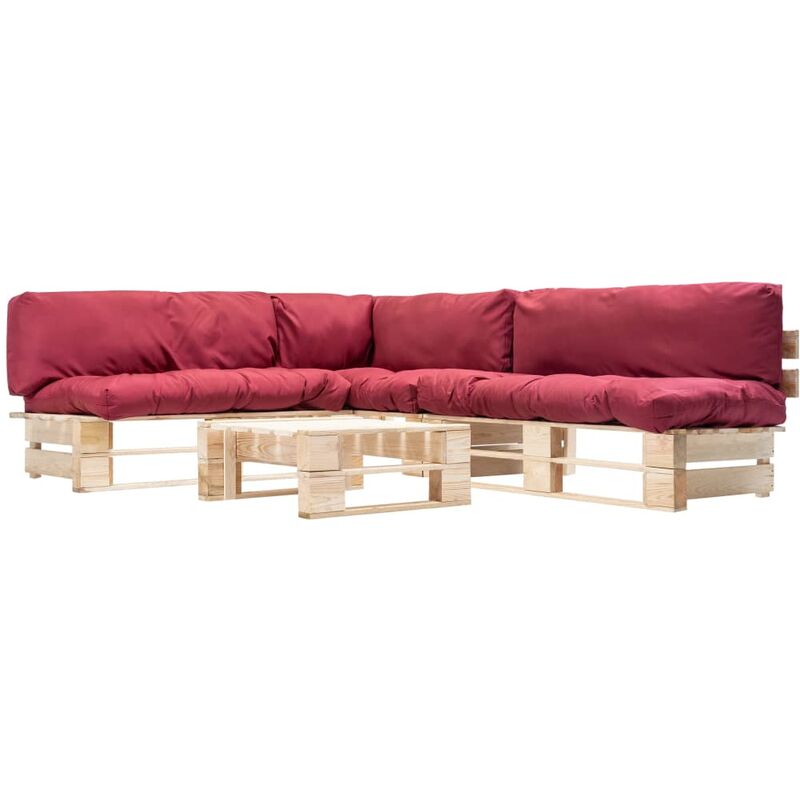 

Set muebles de palés de jardín cojines rojos 4 pzas madera