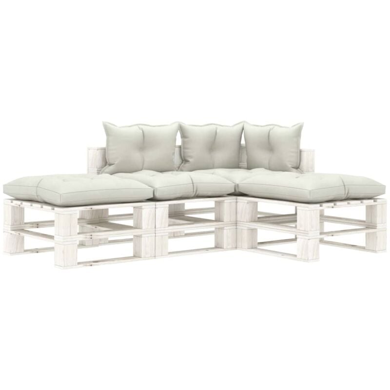 

vidaXL Set muebles de palés para jardín 4 piezas madera cojines beige - Beige