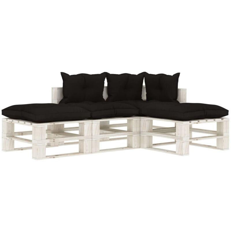 

vidaXL Set muebles de palés para jardín 4 pzas madera cojines negros - Negro