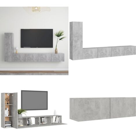 Set muebles de salón TV 3 pzas madera ingeniería gris hormigón - Armarios para TV - Muebles de pared