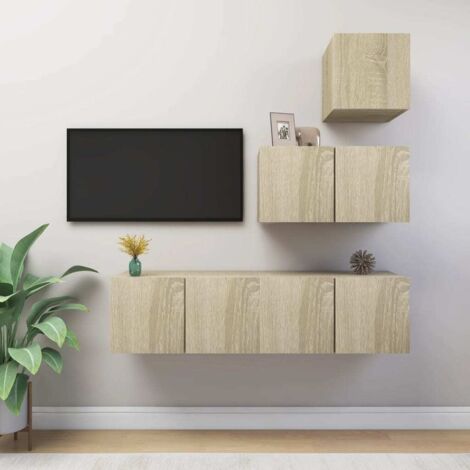 Set muebles de salón TV 4 piezas madera ingeniería roble Sonoma vidaXL