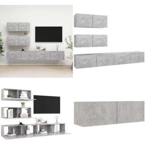 Set muebles de salón TV 4 pzas madera ingeniería gris hormigón - Muebles de TV - Armarios de TV