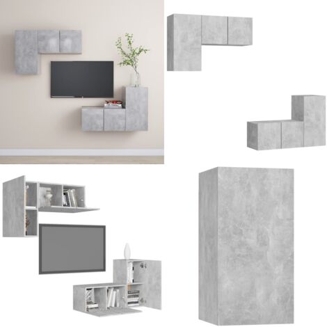 Set muebles de salón TV 4 pzas madera ingeniería gris hormigón - Soporte para TV - Armarios para TV