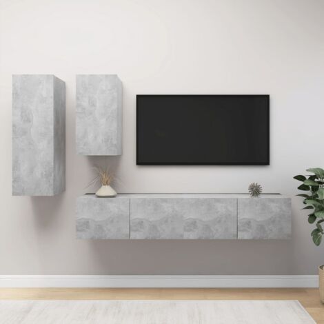 Set muebles de salón TV 4 pzas madera ingeniería gris hormigón vidaXL