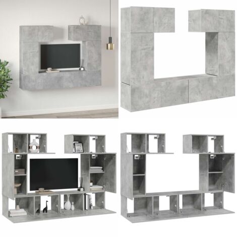 Set muebles de salón TV 6 pzas madera ingeniería gris hormigón - Muebles de TV - Armarios de TV