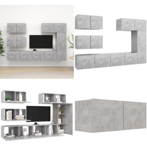 Set muebles de salón TV 6 pzas madera ingeniería gris hormigón - Muebles de TV - Armarios de TV