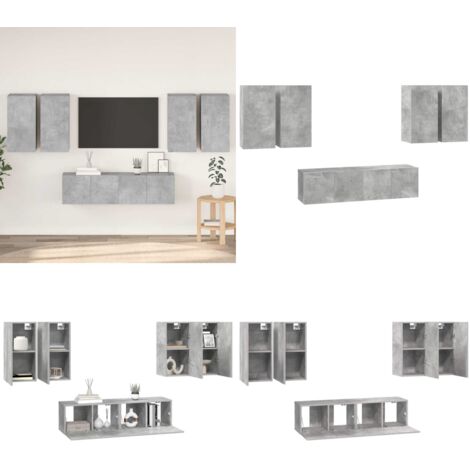 Set muebles de salón TV 6 pzas madera ingeniería gris hormigón - Muebles de TV - Armarios de TV