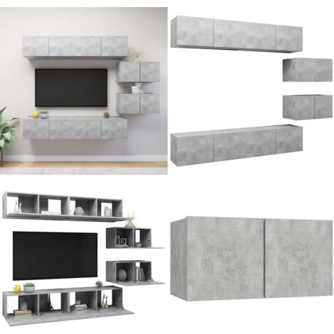 Set muebles de salón TV 6 pzas madera ingeniería gris hormigón - Muebles de TV - Armarios de TV