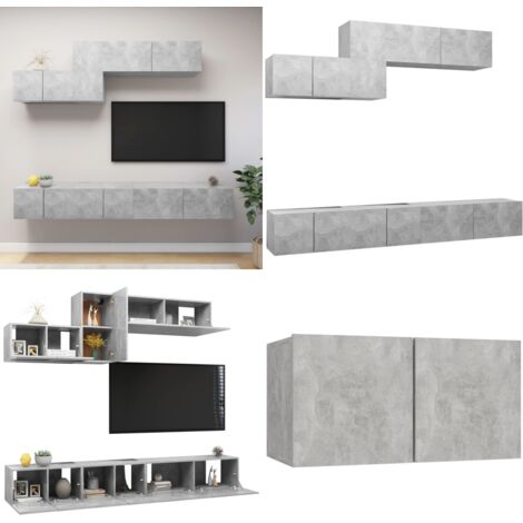 Set muebles de salón TV 6 pzas madera ingeniería gris hormigón - Muebles de TV - Armarios de TV
