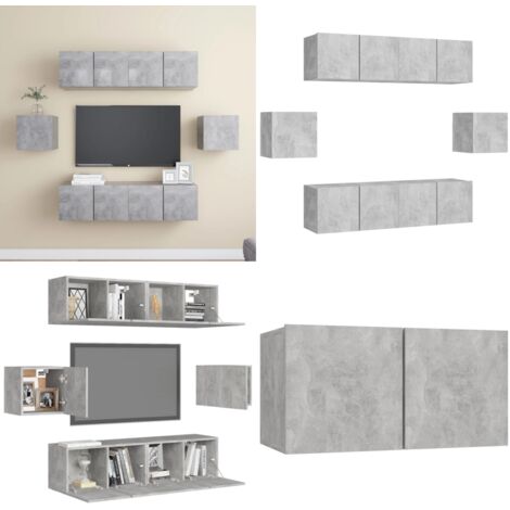 Set muebles de salón TV 6 pzas madera ingeniería gris hormigón - Muebles de TV - Armarios de TV