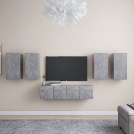 Set muebles de salón TV 6 pzas madera ingeniería gris hormigón vidaXL