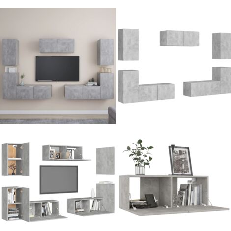 Set muebles de salón TV 7 pzas madera ingeniería gris hormigón - Muebles de TV - Armario estéreo