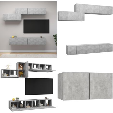 Set muebles de salón TV 7 pzas madera ingeniería gris hormigón - Muebles de TV - Armarios de TV