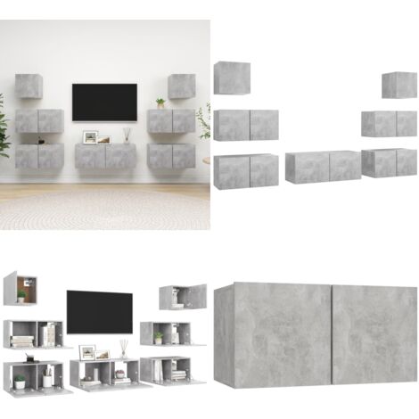 Set muebles de salón TV 7 pzas madera ingeniería gris hormigón - Muebles de TV - Muebles de pared
