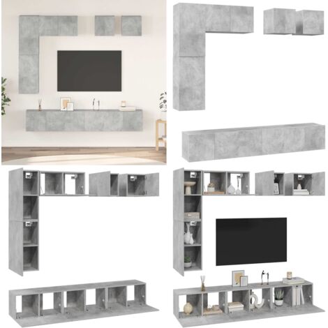 Set muebles de salón TV 8 pzas madera ingeniería gris hormigón - Muebles de salón - Muebles de TV