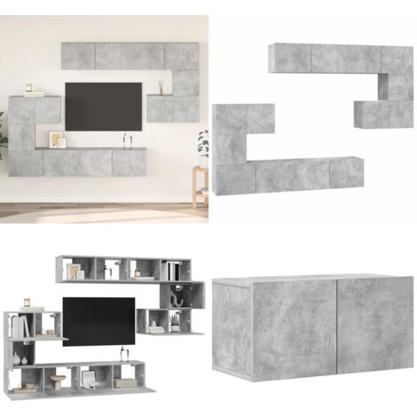 Set muebles de salón TV 8 pzas madera ingeniería gris hormigón - Muebles de TV - Armarios de TV