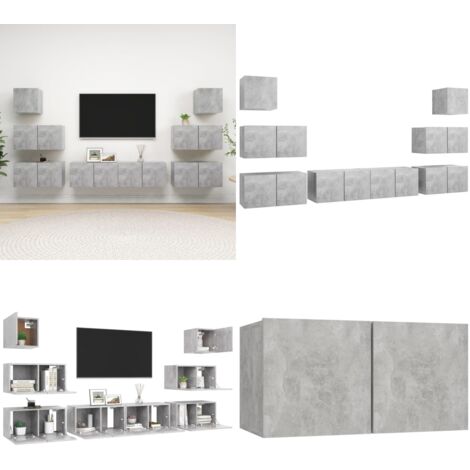 Set muebles de salón TV 8 pzas madera ingeniería gris hormigón - Muebles de TV - Armarios de TV