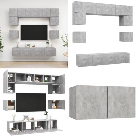 Set muebles de salón TV 8 pzas madera ingeniería gris hormigón - Muebles de TV - Armarios de TV