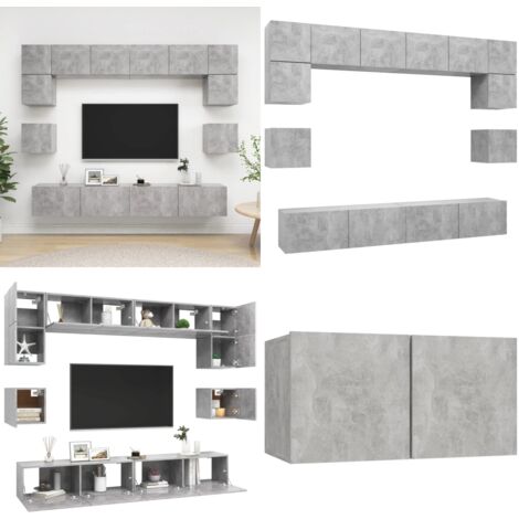 Set muebles de salón TV 8 pzas madera ingeniería gris hormigón - Muebles de TV - Armarios para TV