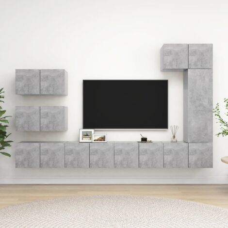 Set muebles de salón TV 8 pzas madera ingeniería gris hormigón vidaXL